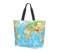 Lawenp Borsa a tracolla in tela con mappa del mondo per donna, borsa tote impermeabile riutilizzabile Borsa da spiaggia grande borsa ecologica