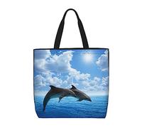 Lawenp Borsa grande con due delfini Borsa grande per la spesa per lo shopping da lavoro in spiaggia