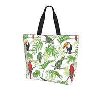 Lawenp Borsa tote con due pappagalli su palma verde con manici Borsa tote riutilizzabile per donna insegnante madre come regalo lavabile
