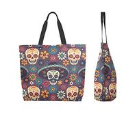 Lawenp Borsa tote da donna Borsa grande da donna Borse da donna Borse a spalla Borse da lavoro Borsa da lavoro Borsa da scuola - Giorno dei morti Teschio di zucchero Motivo floreale