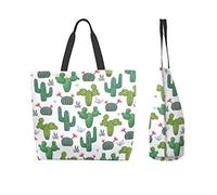 Lawenp Borsa tote da donna Borsa grande da donna Borse da donna Borse a spalla Borse da lavoro Borsa da lavoro Borsa da scuola - Modello di cactus in fiore del deserto, verde bianco