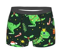 Lawenp Cartoon Dinosaur Cute Christmas Pattern Slip Boxer da Uomo Traspirante Comodo Morbido Stretch Trunks Intimo (28"-42")