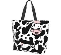 Lawenp Divertente cartone animato animale da fattoria mucca tote bag grandi donne casual borse a tracolla riutilizzabili borse della spesa per lavoro shopping viaggio spiaggia