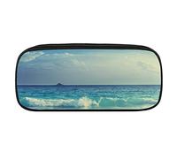 Lawenp Ocean Waves Seychelles Island Beach in Sunset Astucci per matite Astuccio per penne in pelle PU Borsa per cosmetici portatile