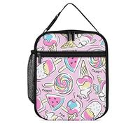 Lawenp Pranzo al sacco isolato Simpatico modello di gelato unicorno Borsa da pranzo portatile Bellissimo sfondo rosa Contenitore per il pranzo riutilizzabile piccolo per uomini Donne Picnic Viaggi