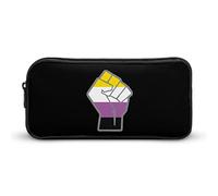 Lawenp Raised Fist Non Binary Pride Pencil Pen Case Portatile di grande capacità Astuccio per cancelleria Organizer Borsa per trucco con cerniera
