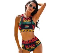Lawenp Set Bikini da Donna a Due Pezzi con Stampa Girasole per Il Juneteenth, Mese della Storia afroamericana, Costume da Bagno a Vita Alta per Donna