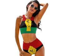 Lawenp Set Bikini da Donna a Due Pezzi con Stampa Girasole per Il Juneteenth, Mese della Storia afroamericana, Costume da Bagno a Vita Alta per Donna