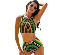 Lawenp Set Bikini da Donna a Due Pezzi con Stampa Girasole per Il Juneteenth, Mese della Storia afroamericana, Costume da Bagno a Vita Alta per Donna