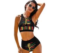 Lawenp Set Bikini da Donna a Due Pezzi con Stampa Girasole per Il Juneteenth, Mese della Storia afroamericana, Costume da Bagno a Vita Alta per Donna