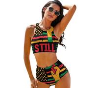 Lawenp Set Bikini da Donna a Due Pezzi con Stampa Girasole per Il Juneteenth, Mese della Storia afroamericana, Costume da Bagno a Vita Alta per Donna