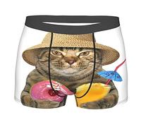 Lawenp Summer Funny Cat with Drink Donuts Slip Boxer da Uomo Traspirante Comodo Morbido Stretch Trunks Intimo (28"-42")