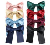 Lawie Confezione da 8 accessori per capelli con fiocco, fermagli in raso lunghi 15,2 cm, grandi fiocchi per ragazze e donne, colori natalizi rosa, rosso, blu, verde, nero