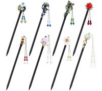 Lawie Confezione da 8 bastoncini per capelli cinesi in legno con nappa, perline di cristallo, fiore lungo, bacchette con ciondolo, per chignon, forcine per capelli, accessori per capelli da donna