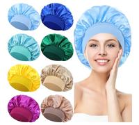 Lawie Confezione da 8 cuffie da doccia foderate in raso e setose, protezione per capelli lunghi e ricci, per notte, a tesa larga, regolabili, per donne e ragazze (colori misti)