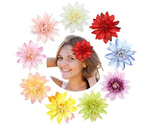 Lawie Confezione da 9 fermagli per capelli con fiori di dalia artificiali da 10 cm, per capelli messicani decorativi floreali, coccodrillo, coccodrillo, accessori per donne e ragazze