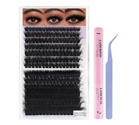 LAWINK Ciglia finte Bouquet Volume Russo 100D+200D - Effetto 5D Ultra-Fluffy, Extension Cluster D Curl 10-22mm, 252 Clusters, Kit DIY Colla & Pinza, Nero Opaco