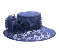 Lawliet Cappelli da sole in organza da donna cappello da cerimonia nuziale da chiesa cappello a tesa larga, blu navy, Taglia unica
