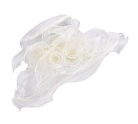 Lawliet Cappello da donna in organza per abito da chiesa, Kentucky, Derby, falda ampia, con penna, cappello formale in stile Royal Ascot A341 Ivory Taglia unica