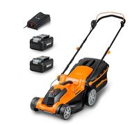 LawnMaster CLMF2437G Tagliaerba Senza Filo 24V Max 2x4.0Ah Batteria, 37cm Fino a 300m², Altezza di Taglio a 6 Livelli 22-72mm, Capacità di Raccolta 40L