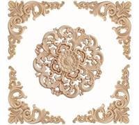 Lawnoval Decalcomanie in legno per mobili, set da 5 pezzi con 1 per principale e 4 angoli incompiuti adesivi in legno fai da te per armadio armadio letto Decor