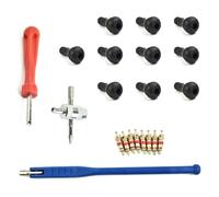 Lawnoval Kit di strumenti per la riparazione della valvola dei pneumatici con 10 nuclei valvola in ottone, 10 steli valvola in gomma TR412, estrattore per steli, rimozione nucleo e strumento a 4 vie