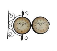 Lawnoval Orologio da parete in stile antico Grand Central Train Station, 20,3 cm, stile vintage, marrone, al quarzo, silenzioso, con supporto in ferro battuto