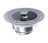 Lawnoval Tappo per lavello 3 in 1 in acciaio inox con cestello filtro ABS, filtro efficiente di scarico e blocca gli odori, per lavello da cucina o bagno, grigio e argento, 11 x 4 cm