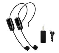 Lawnoval UHF - Sistema di microfoni wireless con doppia cuffia ricaricabile e microfono portatile, 50 m, per insegnamento, discorso, conferenza, podcast, yoga, colore: nero