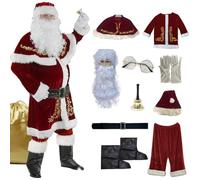 Lawnrden Babbo Natale Costume 1Set/12pcs con poliestere in poliestere in oro Costume da adulto per adulti Red White Comfort Christmas for Holiday Party Cosplay, XL | Costumi