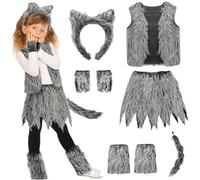 Lawnrden Coda di|1 set costume da, il set di costumi da mannaro include orecchio, coda, top, gonne, guanti e scaldamuscoli per vestire accessori da mannaro per feste cosplay per bambini