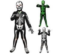 Lawnrden Costume da Scheletro per Bambini, Costume da Scheletro per Bambino Tutto Il Corpo Luminoso nel Buio a Maniche Lunghe con Guanti Spettrali Costumi di Halloween per Ragazzi e Ragazze, S
