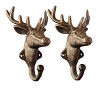 Lawnrden Ganci appendiabiti dorati, 2 pezzi Ganci da parete in ottone Cappotto dorato vintage Testa di alce in ghisa Parete di animali 4, 3x6, 3 Renna Cervo Appendiabiti per portachiavi natalizio