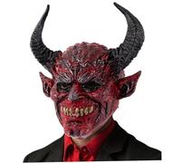 Lawnrden Maschera Gotica con Teschio e Testa di Capra, Maschera da Diavolo Spaventoso e Realistico Demone a Pieno facciale con Corno di Bue per Halloween, Travestimento