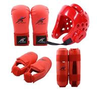 Lawnrden Set di Attrezzatura da Sparring Rosso, Casco di Sicurezza del Copricapo Guanti Karate e Scarpe da Karate Attrezzatura per da Boxe per Un Allenamento Protettivo per Adulti per Bambini per