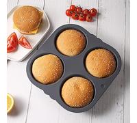 Lawnrden Teglia da Forno in Silicone, Teglia per Panini per Hamburger 4 cavità Stampo per Panini per Hamburger da Forno Rotonda in Silicone da 4 Pollici per Pane Antiaderente con Porosità Densa