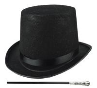 Lawnrden Top Hat Costume 2pcs/Set Halloween Cappello Top con bastone nero, accessorio in costume per uomini abiti da donna, cosplay mago, eventi a vapore e abiti da festa |.Canna nera