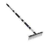 Lawns Grass Rake - 8 serrate Tine Debris Removal Tool, Ergonomic Curved Handle Garden Rakes, Heavy Duty Lawn Leveling Rake, Soil Leveling and Turf Maintenance Tool for Agricultural Farm Park Yard
