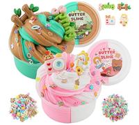LAWOHO 2x120ML Butter Slime Kit -Butter Slime con 6 pacchetti di additivi, Slime per bomboniere per bambini, Butter Slime per compleanno Halloween Natale, Kit Slime per ragazze e ragazzi (cortile)