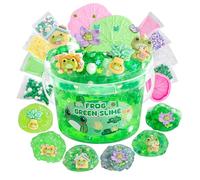 LAWOHO Rana Clear Slime 300ml, Kit di melma verde trasparente per ragazze e ragazzi con 8 pacchetti di additivi per melma, melma per bomboniere per bambini con argilla, compleanno, Halloween, Natale