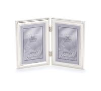 Lawrence Frames - Cornice portafoto verticale doppia in metallo con cerniera, placcata argento e perline delicate, 4 x 6 pollici