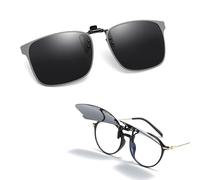LAXISCREED Occhiali da sole polarizzati Clip-On per portatori di occhiali, protezione UV400 e lenti antiriflesso, ideali per la guida, la pesca, all'aperto, unisex, design flip up, Nero