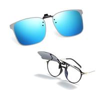 LAXISCREED Occhiali da sole polarizzati Clip-On per portatori di occhiali, protezione UV400 e lenti antiriflesso, ideali per la guida, la pesca, all'aperto, unisex, design flip up, Blu