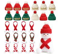 LAXISCREED Set 24 Mini Cappellini di Natale e Sciarpe - Cappellini Rosso, Verde e Bianco con Ricamo LOVE & Sciarpe in Maglia - Decorazioni DIY per Bambole, Bottiglie, Albero di Natale e Regali