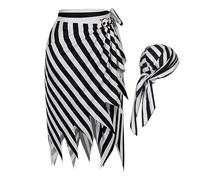 laxreheye Costumi da pirata di Halloween per donna,Costumi da pirata da donna - Vestito da pirata per gioco di ruolo Costumi da pirata di Halloween | Capitano Bandana a righe, Gonne rinascimentali,