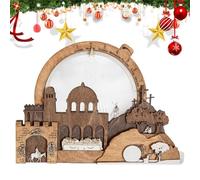 laxreheye Presepe Illuminato | Sacra Famiglia in Legno con Conto alla Rovescia per la Casa - Presepe E Decorazioni Natalizie - Per Mensola Camera Ufficio Scrivania Tavolo Scaffale