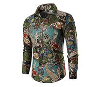 Lay U Home Autunno e Inverno Stampato a Maniche Lunghe Camicia da Uomo di Fiore Shirt Plus Size Camicia