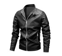 Lay U HOME Uomo in Pelle Primavera e in Autunno Giacca Slim-Fit Sottile Uomo Giacca da Moto di Grandi Dimensioni Stand-up Collare pu Giacca di Pelle