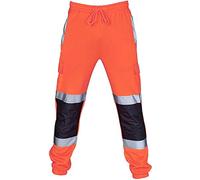 LAYAN-B Pantaloni Cargo da uomo Alta Visibilità Riflettente Sicurezza Casual Lavoro Strada Tuta Chino Piatto Anteriore Dritto Fit Pant, Arancione, L