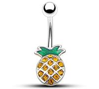 LAYCHEN 1 Pezzo Carino Stile Adorabile Colore Verde con Strass Giallo A Forma di Ananas Anelli Dell'ombelico Piercing All'ombelico Gioielli per Il Corpo